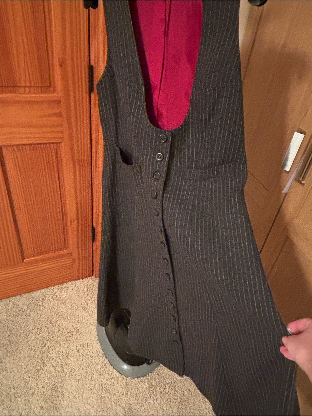 Vintage Nanette Lapore Pinstripe Button-Front Midi Dress Vest in Charcoal